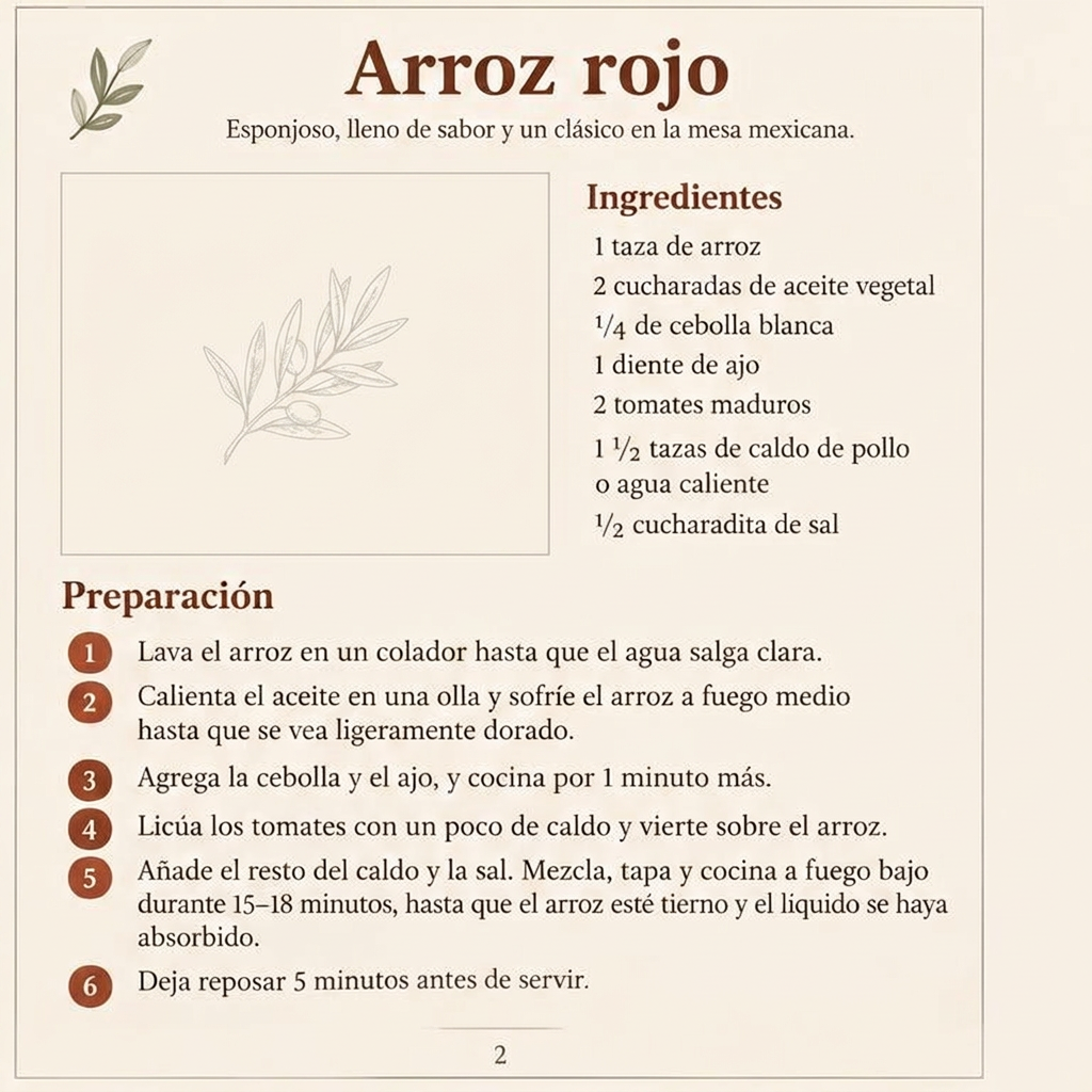 Ejemplo de la página Arroz rojo, sin fotografía de comida