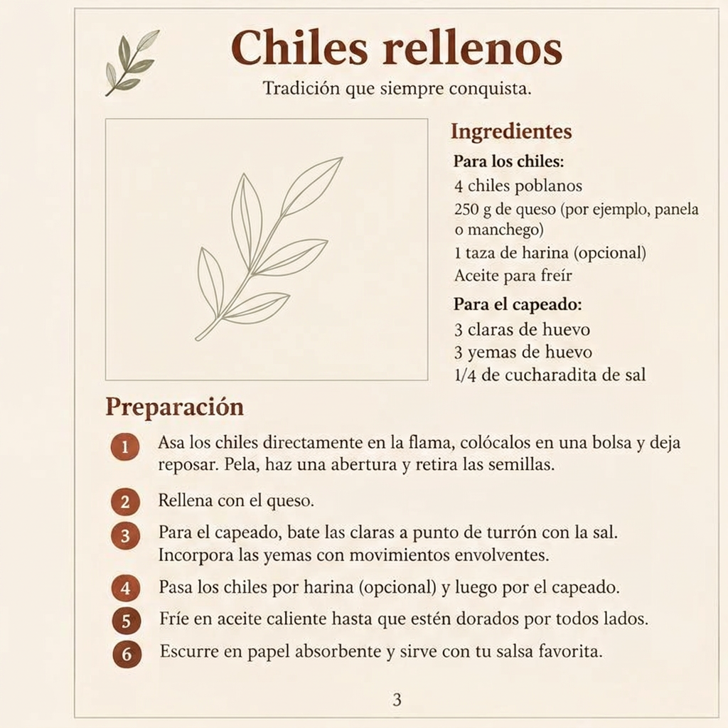 Ejemplo de la página Chiles rellenos, sin fotografía de comida