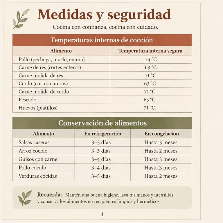 Ejemplo de la página Guía de seguridad, sin fotografía de comida